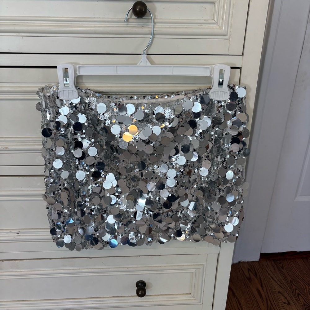 Edikted Silver Sequin Mini Skirt